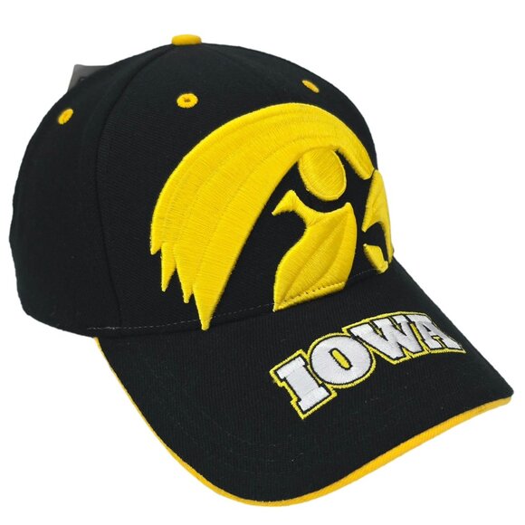 Iowa Hawkeyes Hat Cap Black Gold Big Hawk Logo NCAA Adjustable Embroidered NEW - Picture 2 of 6